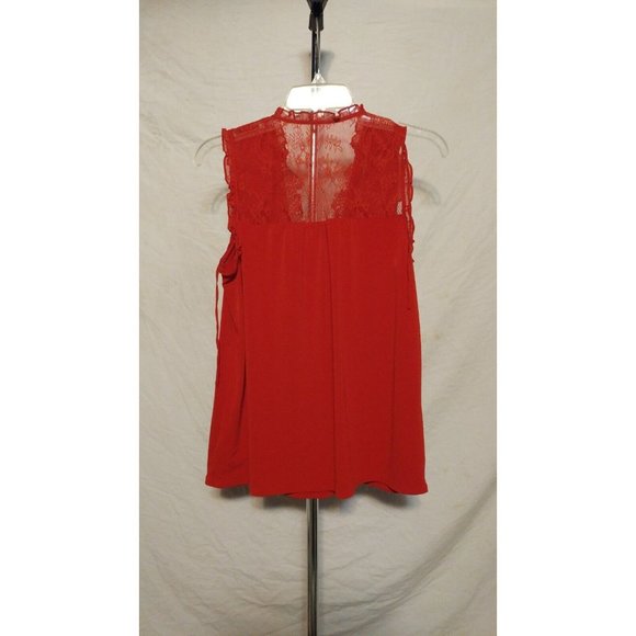 Express Red Crepe Tank/Blouse With Lace Size Medium - Picture 2 of 6